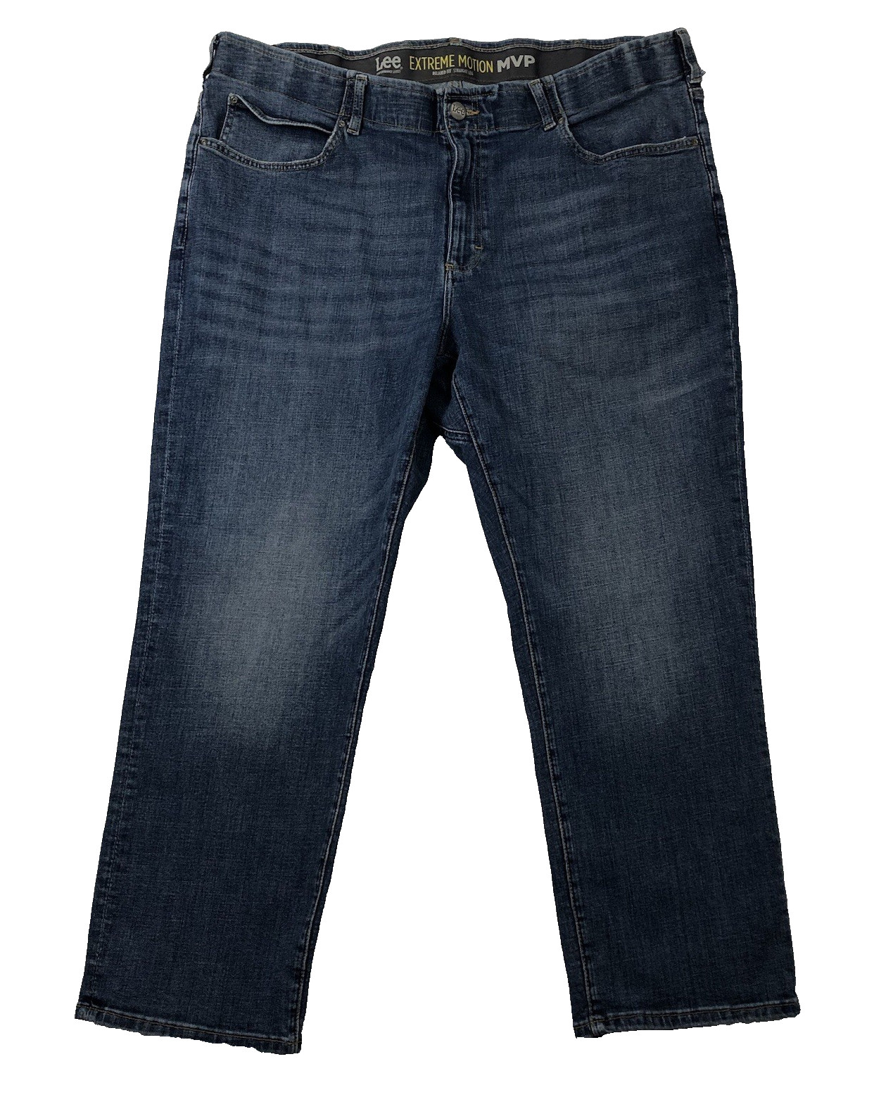 Lee Jeans Men's 44x29 Denim Blue Extreme Motion MVP Relaxed Fit Straight (41x27)