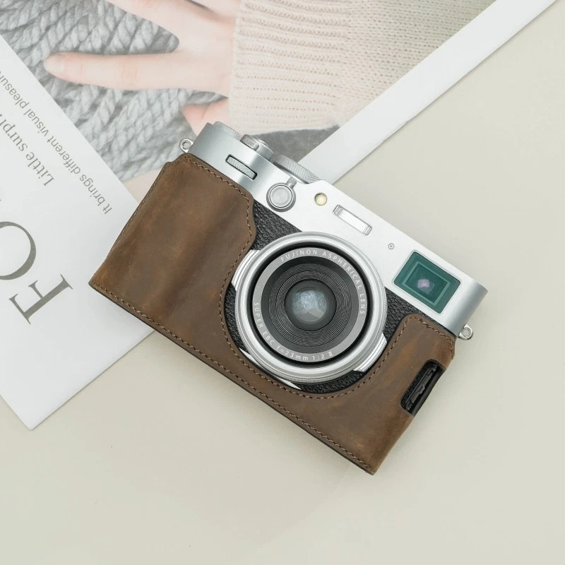 Media funda de cuero genuino hecha a mano para cámara Fujifilm X100Vi - Vendedor de EE. UU. Foto 4 de 4
