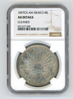 MEXICO 1897 CULIACAN AM 8 REALES SILVER COIN SLABBED NGC AU DETAILS KM# 377.3