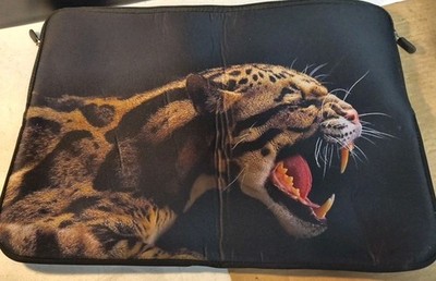 16'' X 11'' Laptop Sleeve, Leopard Wildlife Silhouette Design On Both Sides