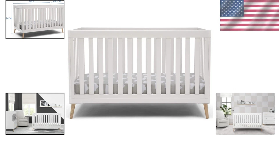 Элегантная детская кроватка Essex 4-в-1 с регулируемой высотой - белая отделка Bianca - Изображение 2 из 4