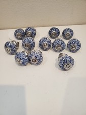 Lot of 12 Casa Decor Ceramic Drawer Cabinet Pull Knobs, Blue, White