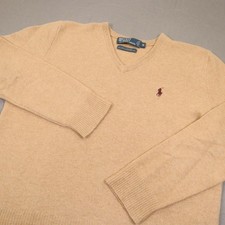 Polo Ralph Lauren Sweater Womens Medium Cream Lambswool V Neck Knit Pullover