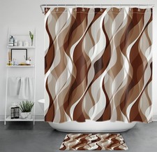 Retro Brown Geometric Abstract Striped Shower Curtain Bathroom Accessories Set