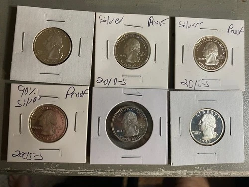 Nice Lot Of 6 Proof 90% Silver Washington Quarters
