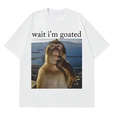 Women Summer Funny Thinking Monkey Meme Graphic Printed Casual Fashion Streetwea