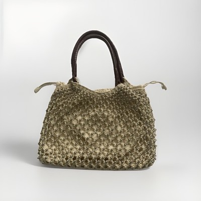M&S Marks And Spencer x Sienna Miller Tasche Creme Häkel Makramee Perlen Metallic