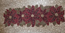 Glass Beaded Poinsettia Table Runner Hand Made In India 36"x13" St Nicholas Sq