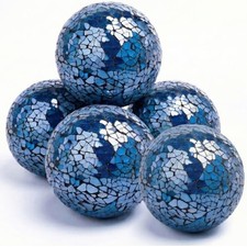 5PCS Decorative Balls for Bowls, 3 Inch Blue Orbs Glass Balls for Dark Blue