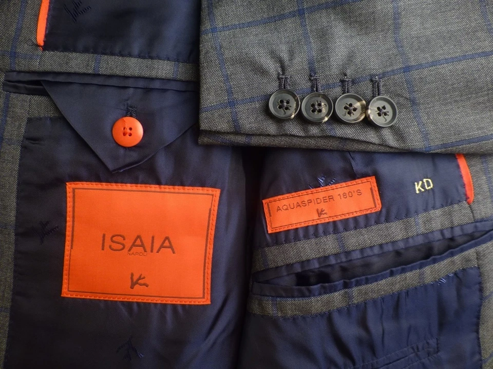 Isaia Suit 52R/42R W33 Gregory Gray Blue Excellent Condition Aquaspider 160 Ital - Image 4 of 4