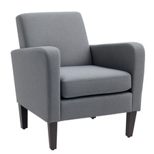 HOMCOM Modern Armchair Accent Chair with Rubber Wood Legs for Bedroom Grey