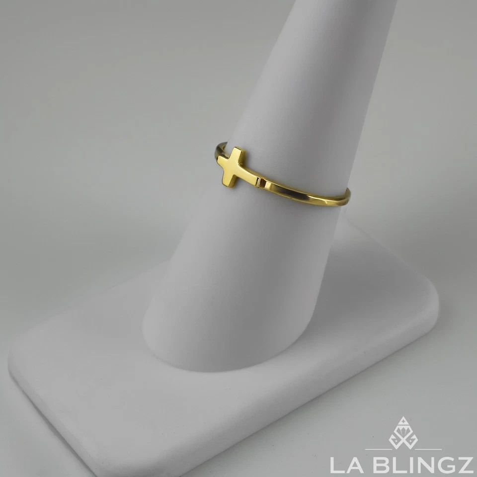 Gold Sideways Cross Stacking Ring Women Solid 10K/14K Yellow or White Gold - Image 2 of 4