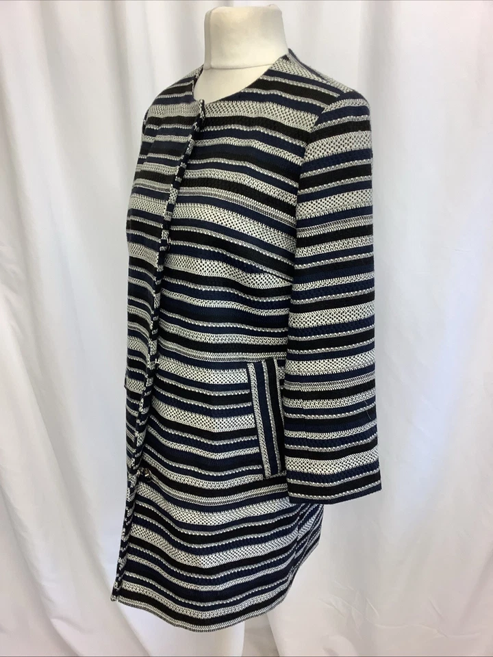 Ladies Gallery Black Blue White Horizontal Stripe Coat Jacket BNWT Size UK 10 - Image 4 of 4