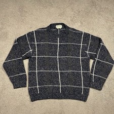 Vintage Eddie Bauer Crewneck Sweater Mens Small Blue Gray Plaid Kint 100 Wool