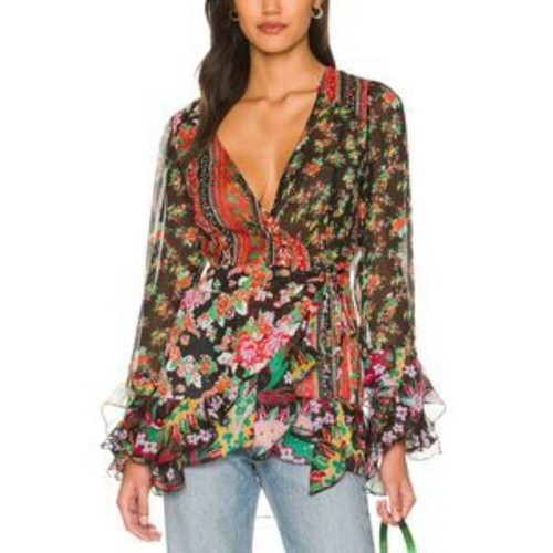 Free People X REVOLVE Magic Hour Wrap Top in Black Combo Boho Festival Size XL