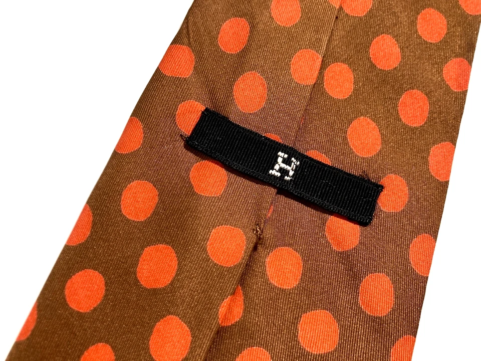 HERMES VINTAGE GRANDES PUNTOS CORBATA POP AÑOS 60 MEDIADOS DE SIGLO GAMA ALTA FRANCIA MARRÓN Foto 2 de 4