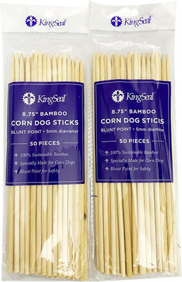 Bamboo Wood Corn Dog Skewers 100 Count Sticks 8.75'' X 5 Mm Diameter, Blunt Point