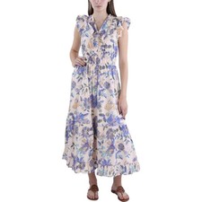 Vince Camuto Floral-Print Smocked-Waist Maxi Dress Women's 4 Blue Multicolor