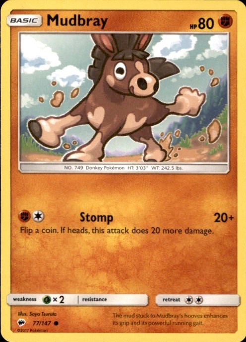 Mudbray 77/147 Common Burning Shadows Pokemon Near Mint