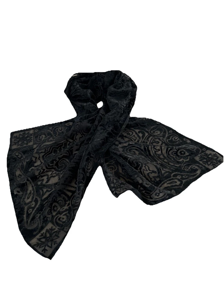 Cachecol vintage forrado preto gótico veludo em relevo 18 X 60 lindo - Imagem 3 de 4