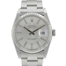 Rolex Datejust 16014 Silver Index 18KW Fluted Bezel Oyster Watch Box & Paper