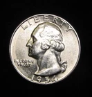 1954-S WASHINGTON QUARTER - GEM BU - 90% SILVER - SOME GOLDEN TONING ON REVERSE
