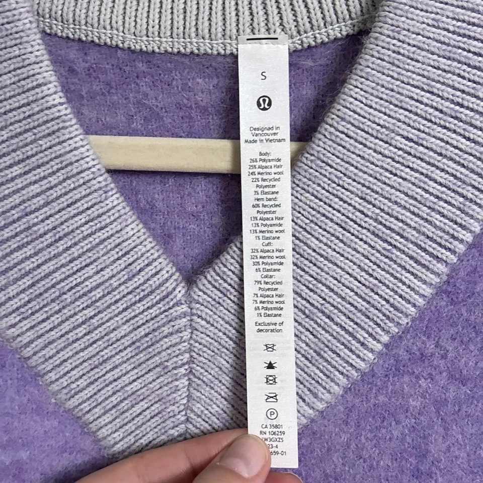 Suéter Lululemon S Lavanda Softstreme Lã Alpaca Decote V Malha Relaxada Aconchegante - Imagem 4 de 4