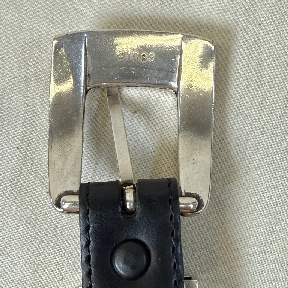 Cinturón de cuero de ónix vintage Brighton para hombre 74803 talla 38 hebilla tono plata negro Foto 4 de 4