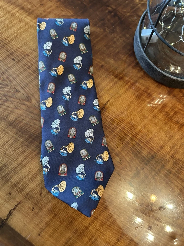 Corbata Hannover - Gramófono tocadiscos - Estilo vintage - 100 % seda - Usada Foto 4 de 4