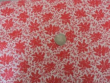 100 Cotton Fabric Little Red Flowers and leaves on White - By the Yard