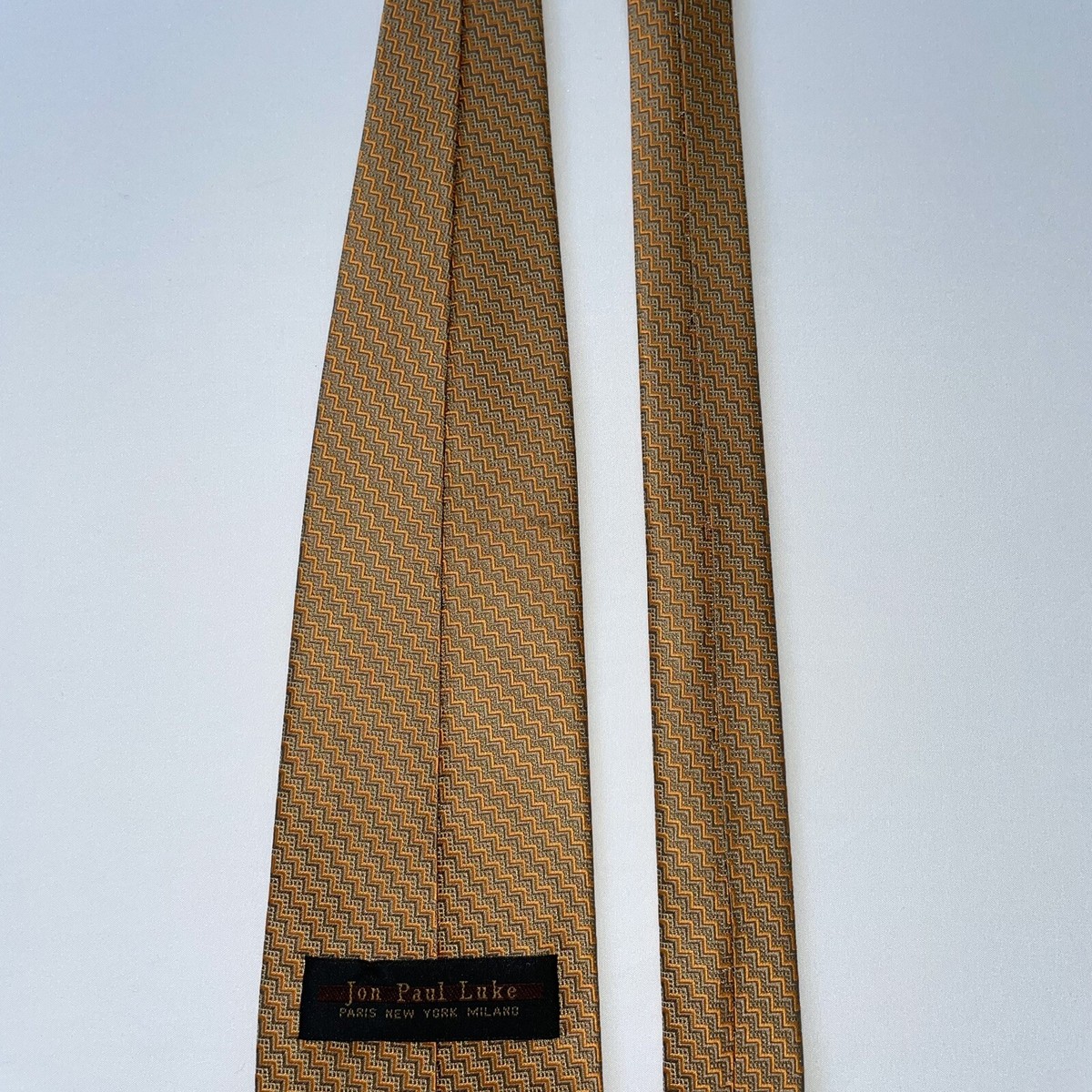 Cravate Homme Jon Paul Luke - Motif Géométrique Marron Et Orange - Soie Italienne - Occasion