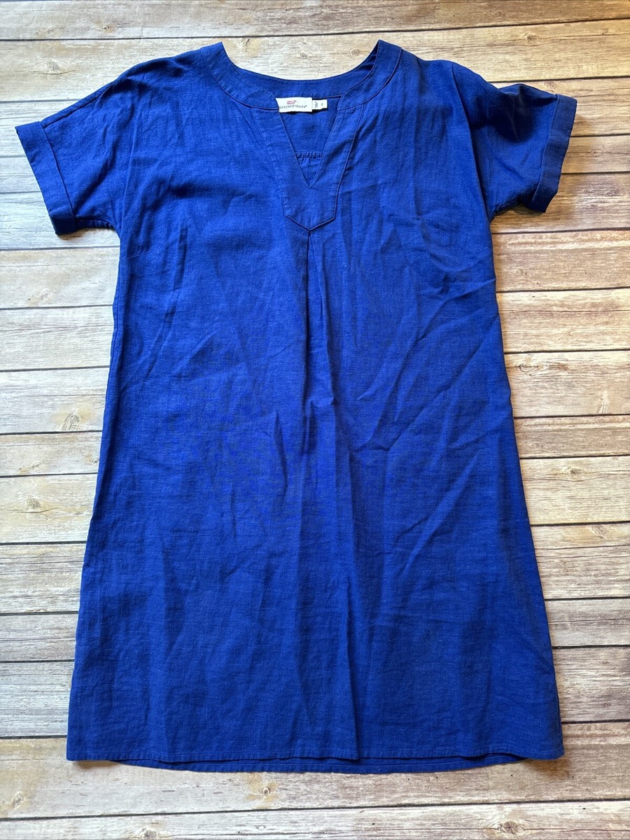 $150 Vineyard Vines Rayon Dolman Tunic Shift Dress Sz Blue Linen
