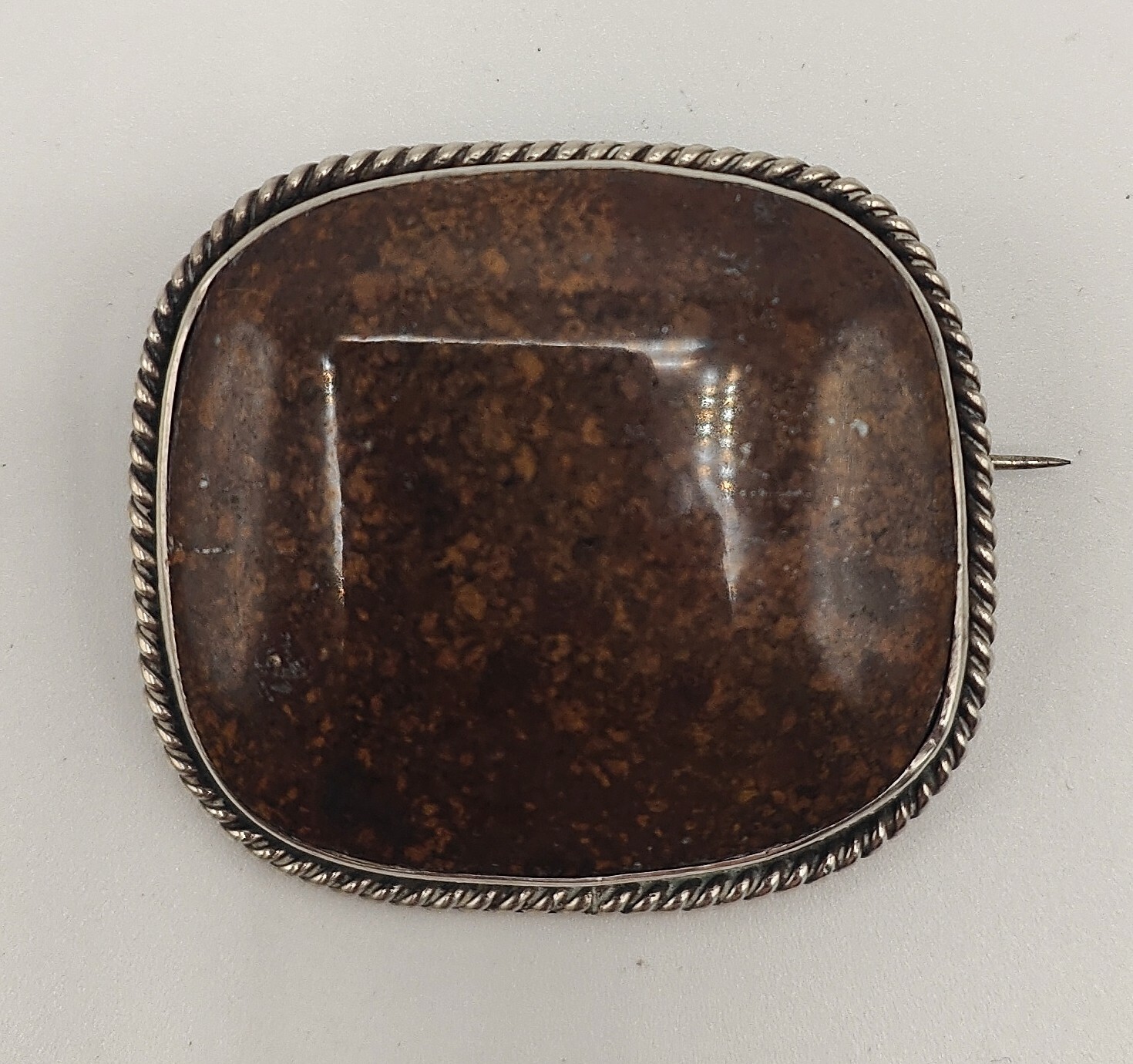 Large Antique Solid Silver Brown Dotted Agate Sta… - image 12