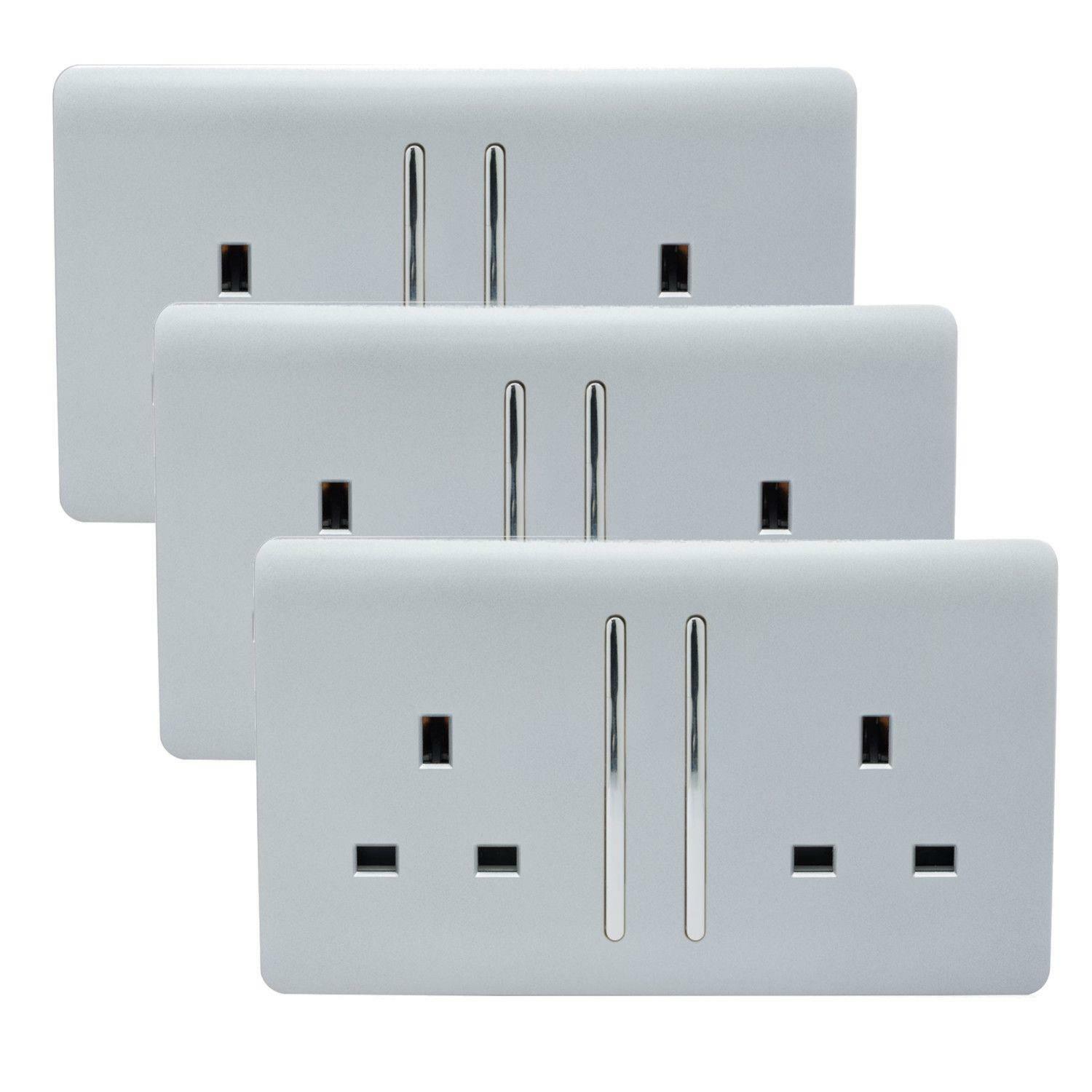 Trendi Switch 2 Gang Switched Plug Socket Silver - Image 2