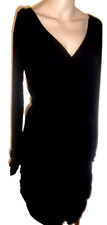 Derek Hart Black Deep V-Neck Open Back Long Sleeve Halter Dress Size Large