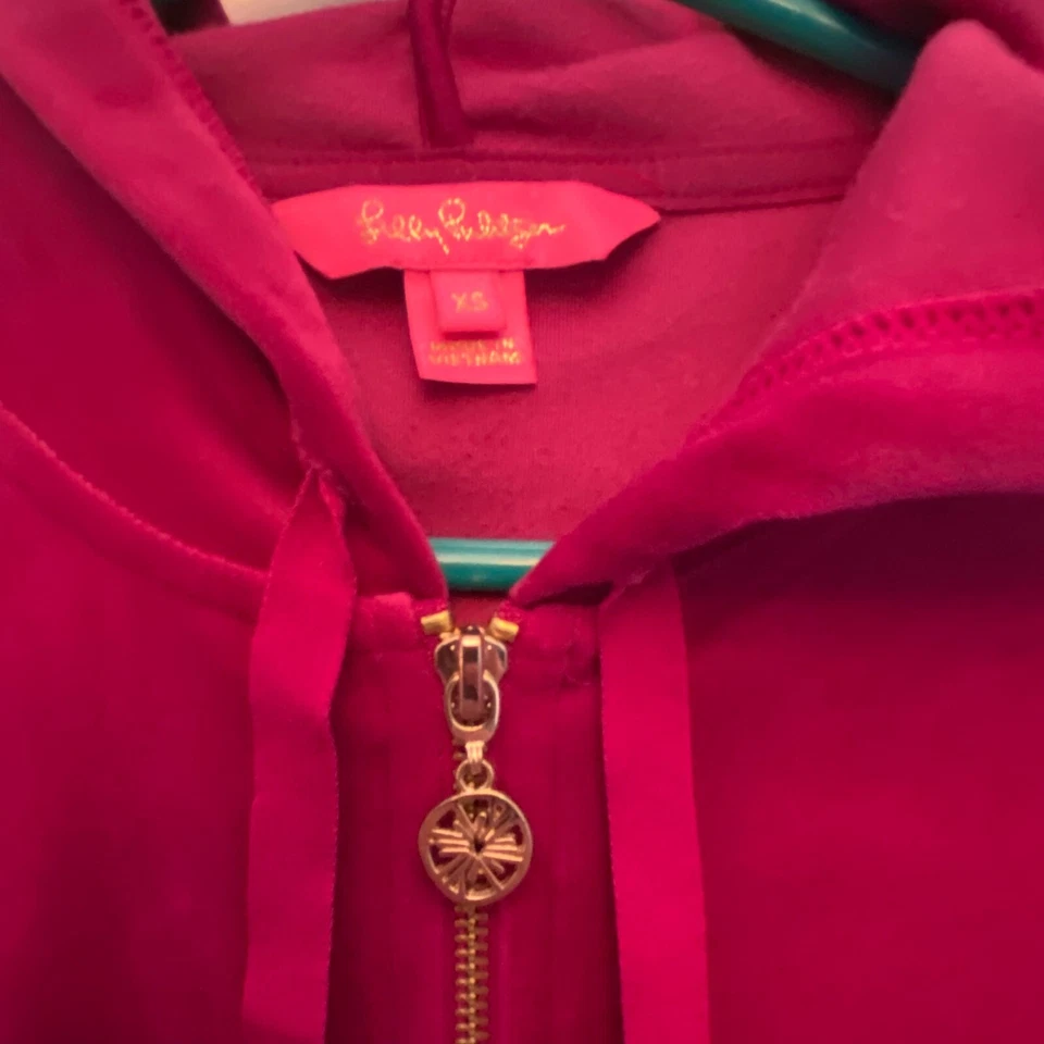 Sudadera con capucha Lilly Pulitzer Larina de terciopelo con cremallera frontal completa para mujer talla XS Foto 2 de 4