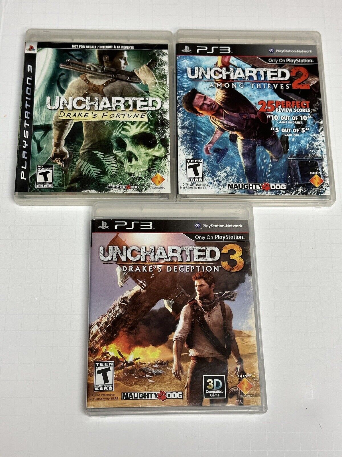 PS3 UNCHARTED 1, 2, & 3 game bundle All With Manuals