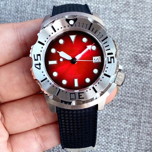 42mm Tandorio Blue Red Dial Monster NH35 date Automatic Mens Watch Steel Strap - Picture 15 of 19