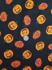 Halloween Fabric NEW Novelty Pumpkins on Black VTG Signature Classics BTY