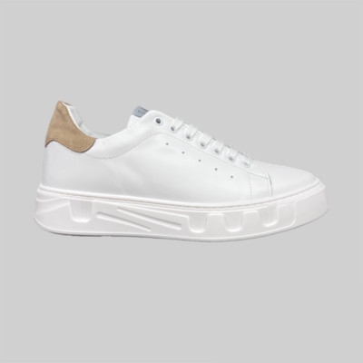Sneaker Schuhe ML Herren Leder Weiß Beige Sohle Design Made in Italy