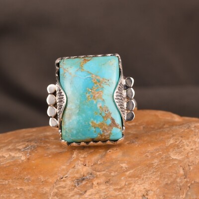Genuine Kingman Turquoise Ring 925 Sterling Silver Engagement Ring ...