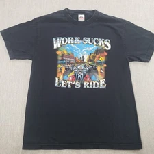 Hot Leathers T Shirt Mens Large Black Biker Work Sucks Lets Ride Graphic 2008