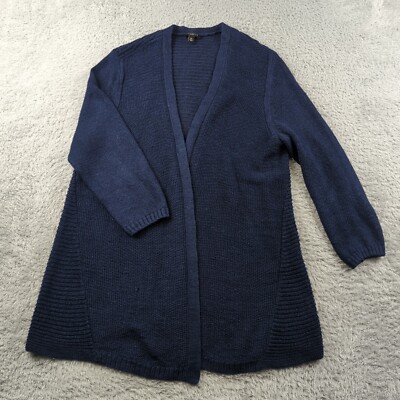 Talbots Cardigan Womens PM Petite Blue 100% Linen Open Front Knit Wrap