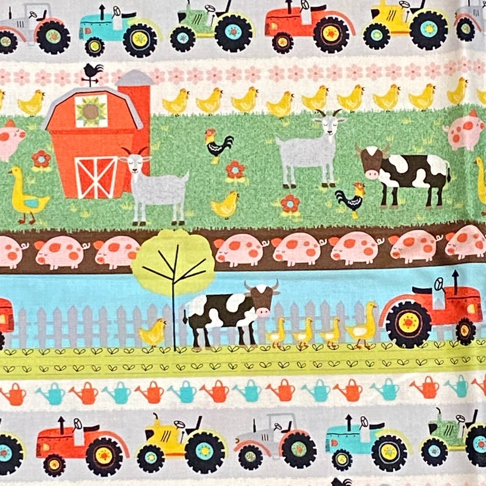Large Remnant 72x24 Novelty Farm Stripe Fabric Quilting Cotton Large Remnant 72x24 Novelty Farm Stripe Fabric Quilting Cotton