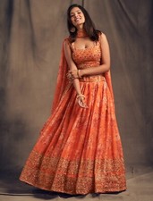 Latest Organza Orange Color Lehenga Choli With Fancy Dupatta For Function