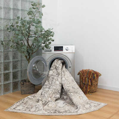 Rolling Chair Rug Beige Dense Anti Alip Persian Carpet Washable