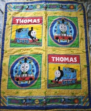 Vintage Quilted Thomas The Train and Friends Crib Toddler Quilt Blanket 52"x42"