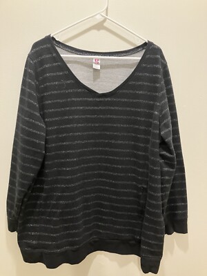 L Heart Active Size 22/24 Black Sweatshirt With Silver Thread V Neck Pockets