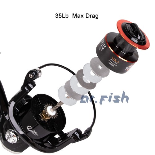 Carrete giratorio Dr.Fish Darkness 4,4:1 carrete de aluminio tiburones bagre 9+1BB - Imagen 5 de 14