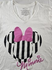 Disney Store Shirt Women's Size XL White Minnie Mouse Heart Short Sleeve V-Neck
